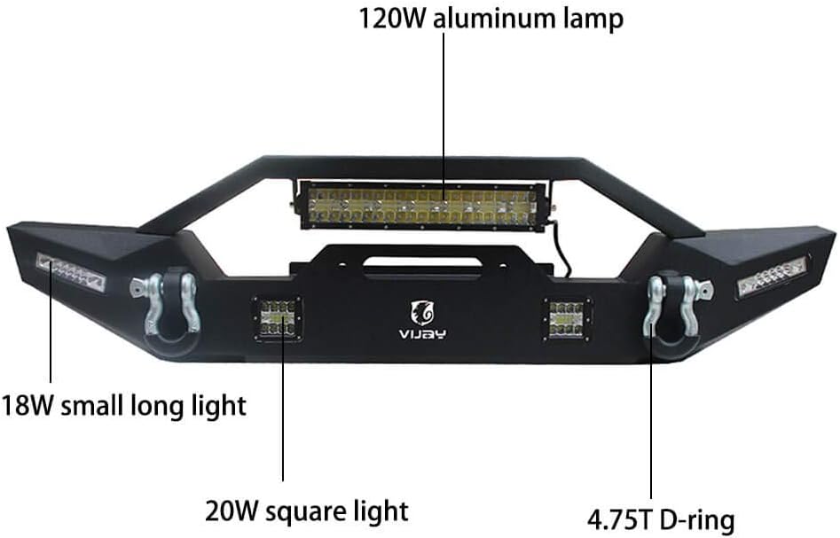 Front and Rear Bumper with Textured Black LED Lights Winch Plate Tire Carrier E779