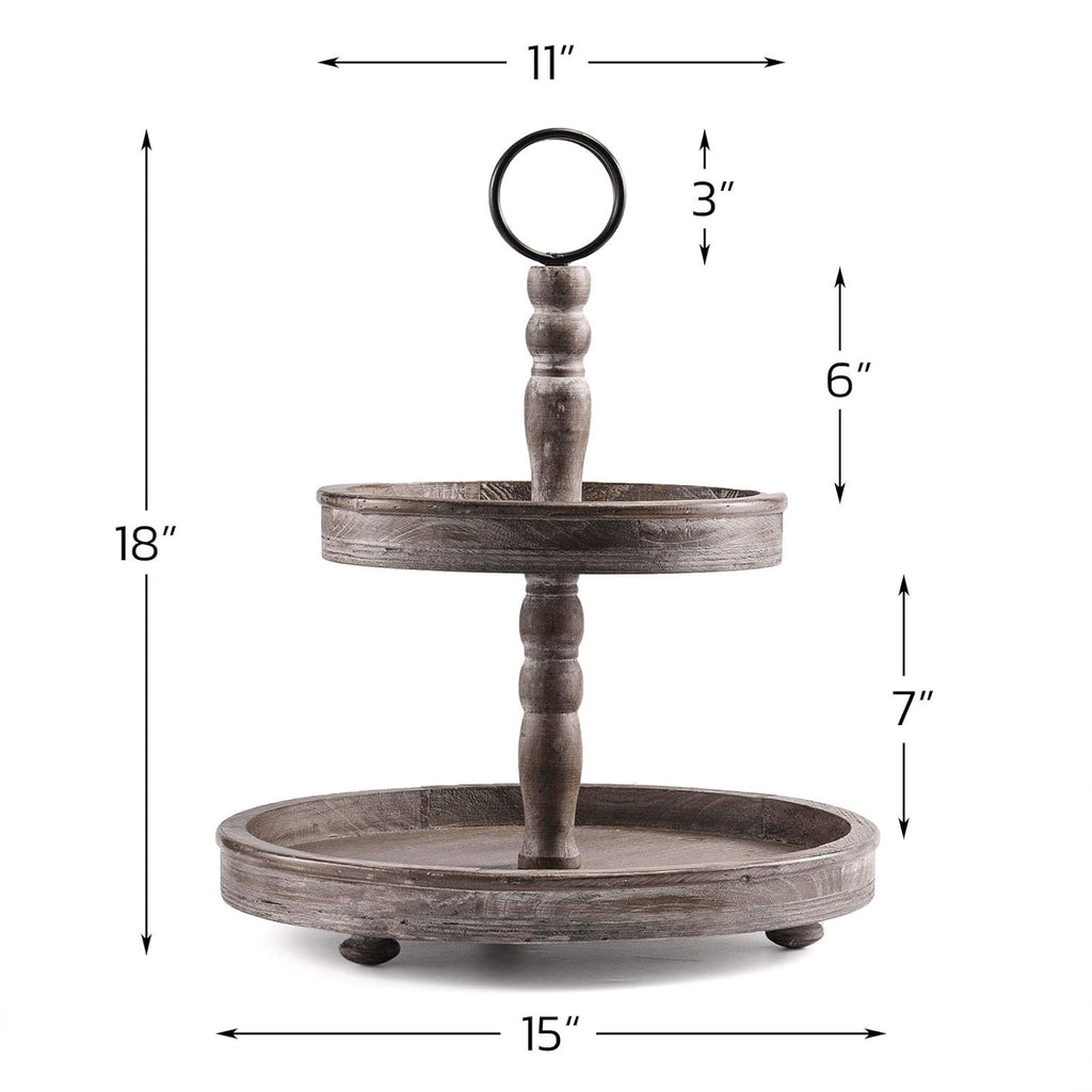 Two Tier Distressed Wood Serving Tray A2785