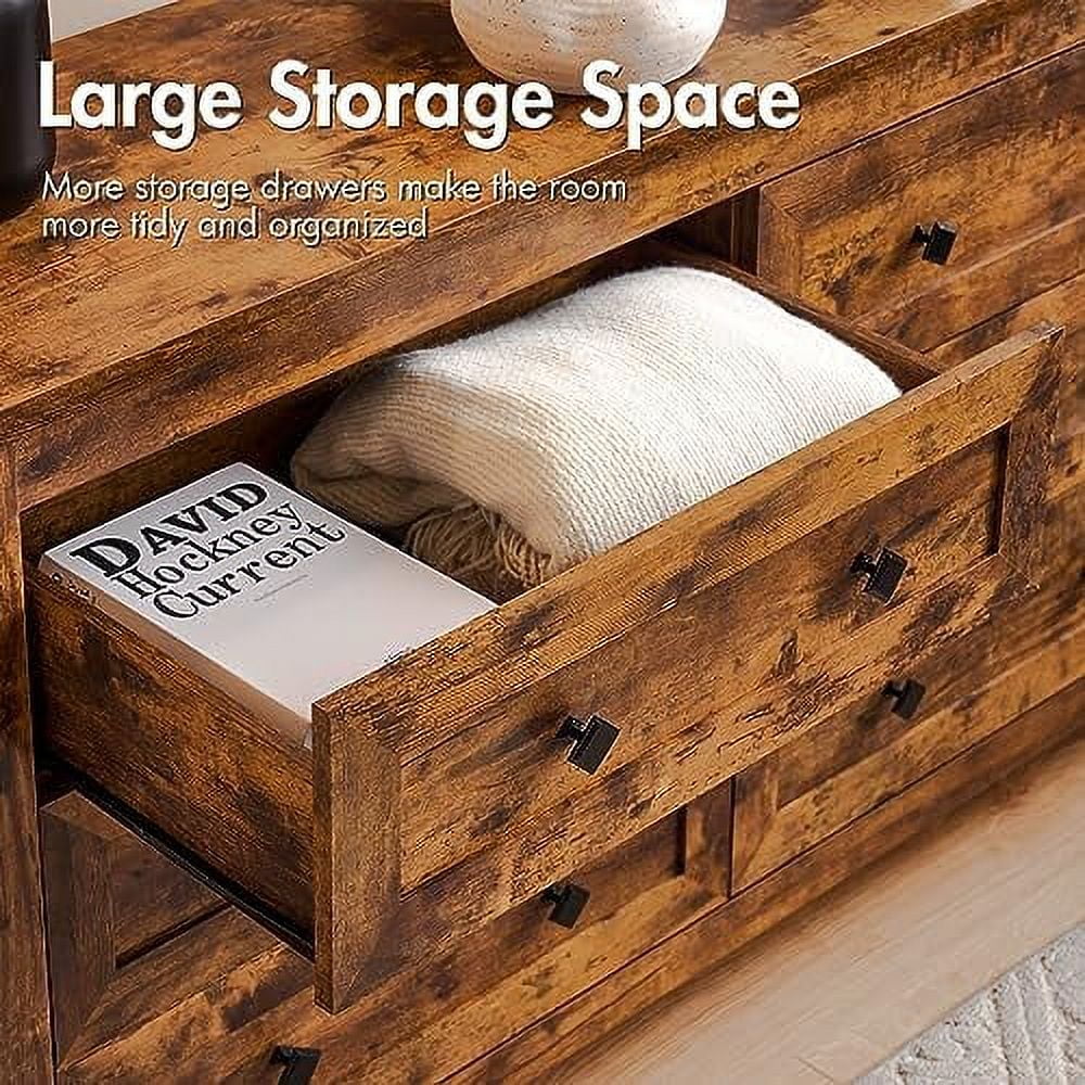 6 Drawer Wood Dresser with Vintage Grain Texture A7241