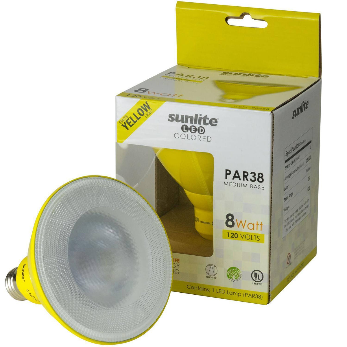 Yellow PAR38 LED Floodlight Bulb, 8W, E26 Base, Wet Location L9550