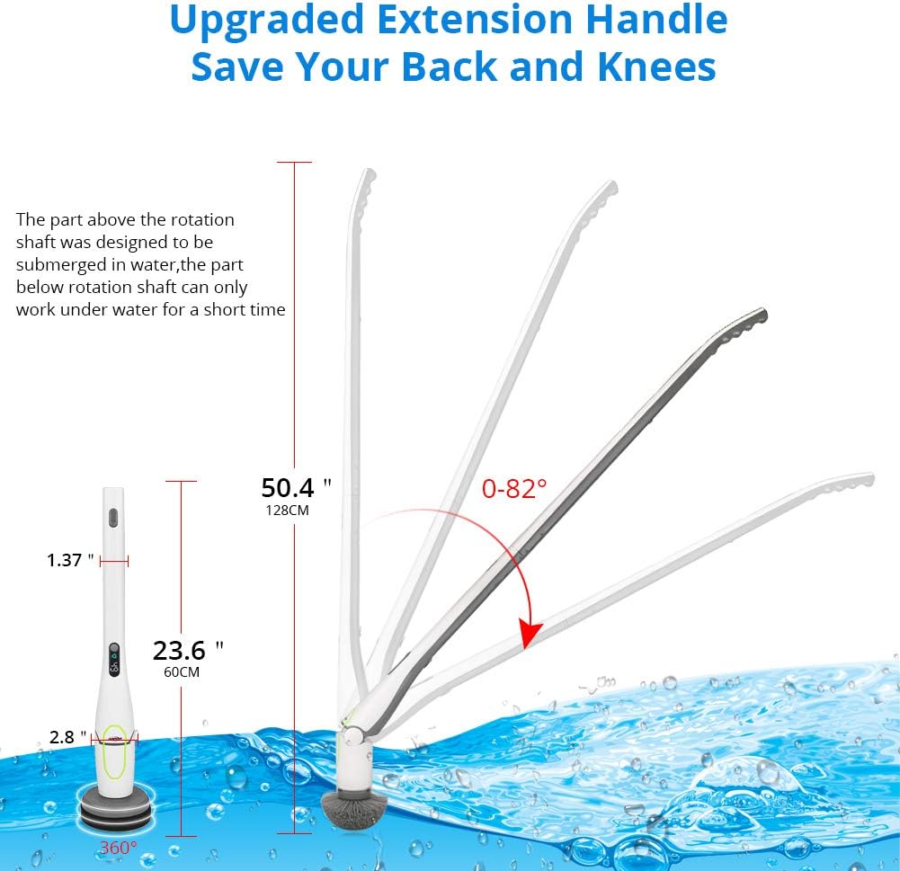 Electric Spin Scrubber with LED Display, Cordless Shower Cleaner with Storage Rack Y3165