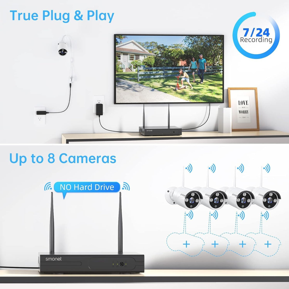 4pcs 3MP Wireless Security Camera System with Audio, Night Vision P956