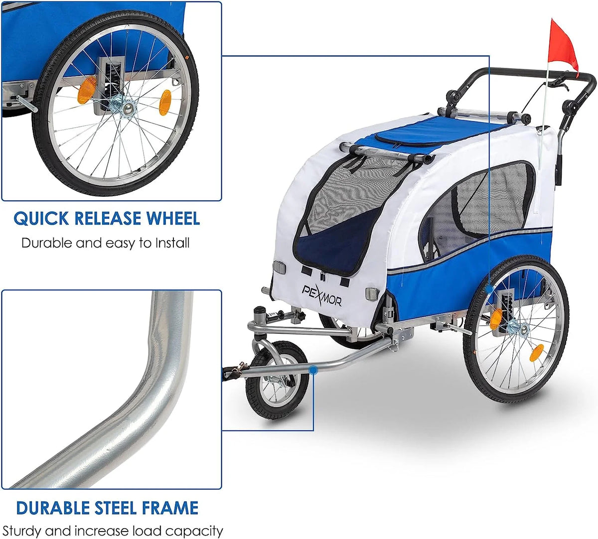 2-in-1 Dog Bike Trailer Pet Stroller with Universal Hitch R28628