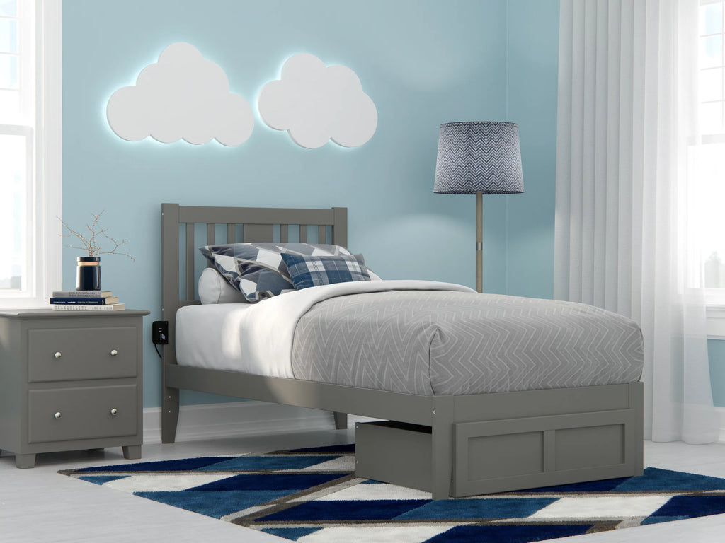 Twin Grey Wood Storage Slat Bed J895857