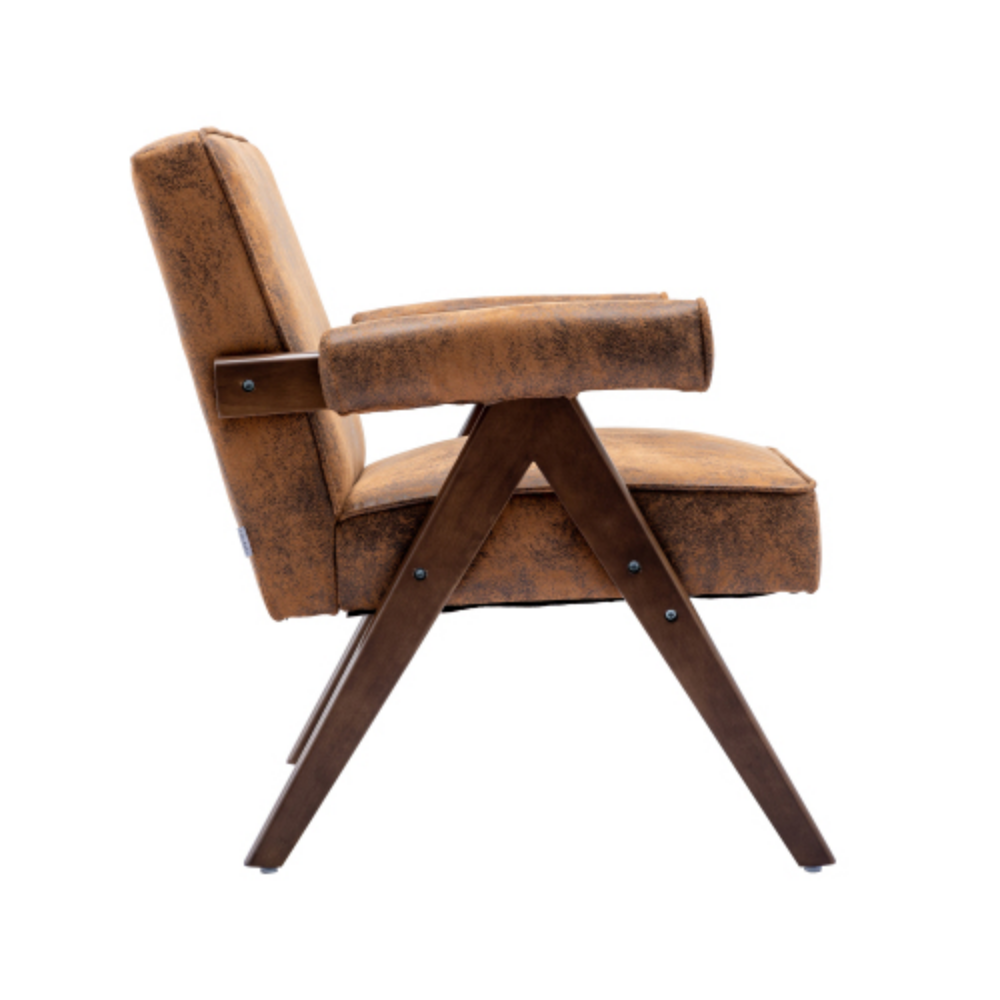 Mid-Century Modern Accent Chair with Solid Wood Armrest and Feet U780