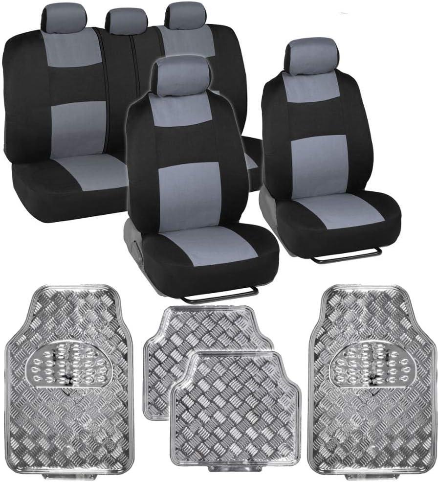 PolyPro Car Seat Covers Full Set with 4PC Metallic Floor Mats B2389