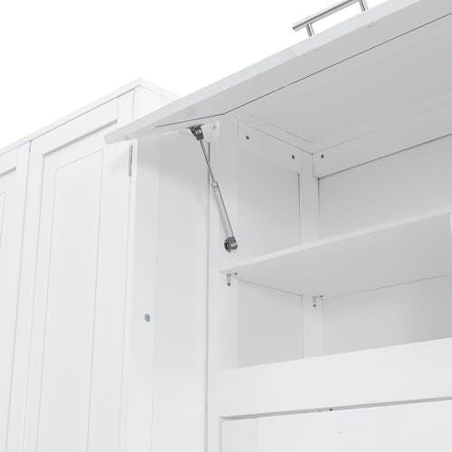 Queen Size Murphy Bed with Desk and Storage Drawers White H93570