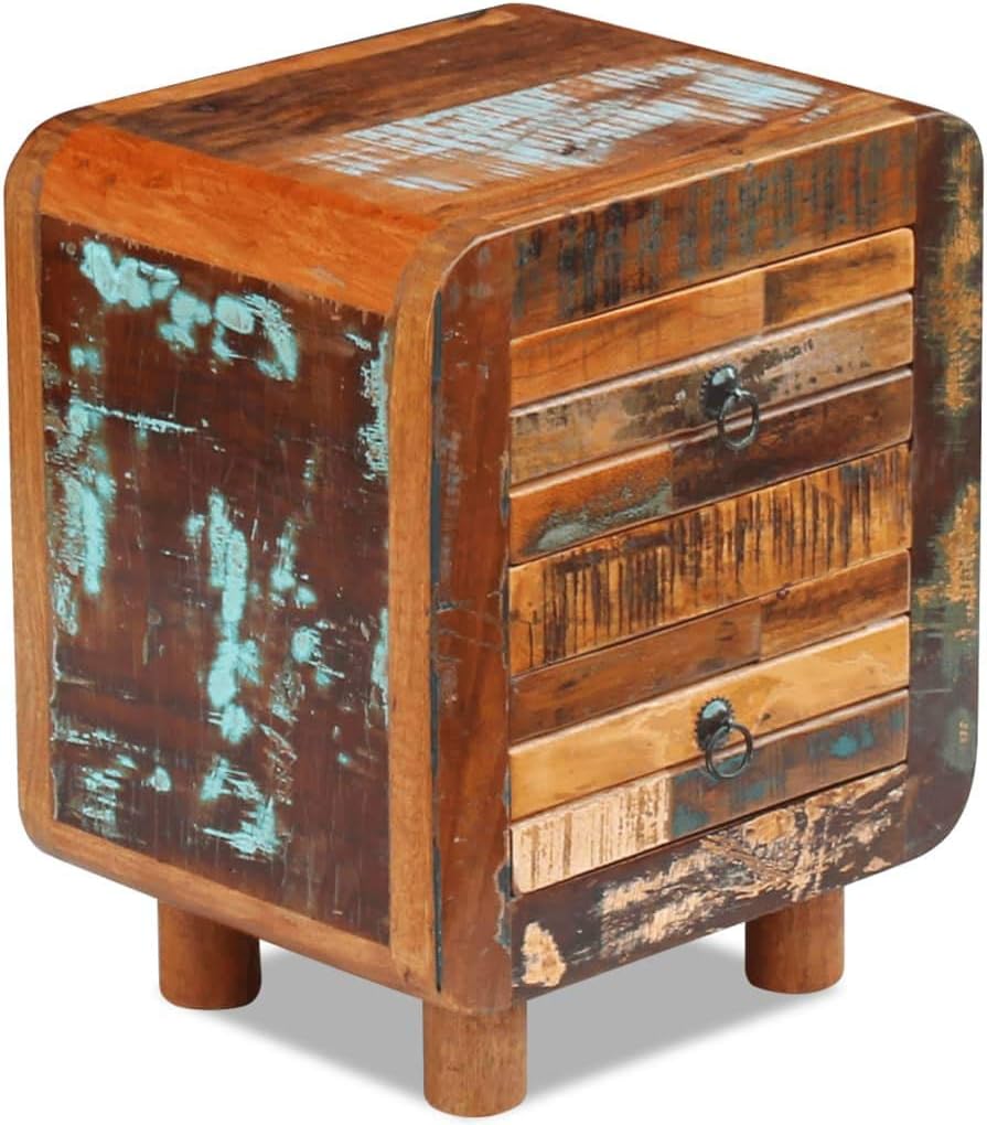 Solid Reclaimed Wood Bedside Cabinet 2 Drawer Nightstand Y4877