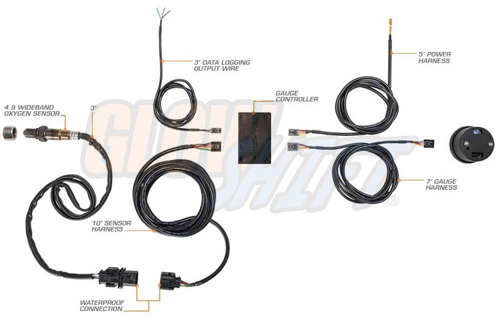Tinted 7 Color Digital Wideband Air / Fuel Ratio AFR Gauge Kit with Oxygen Sensor, Data Logging Output & Weld-in Bung, Smoked Lens, Multi-Color LED Display, 2-1/16" 52mm W437552