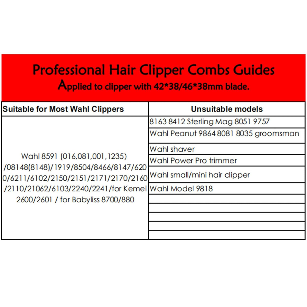 8 Pcs Black Hair Clipper Combs Guides Set U711487