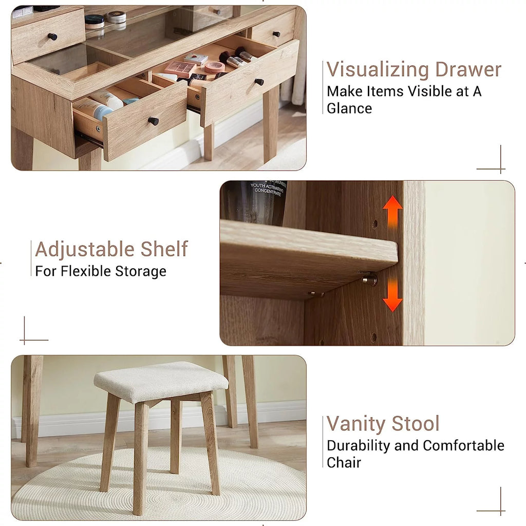 Vanity Set with Lighted Mirror and Cushioned Stool I921470