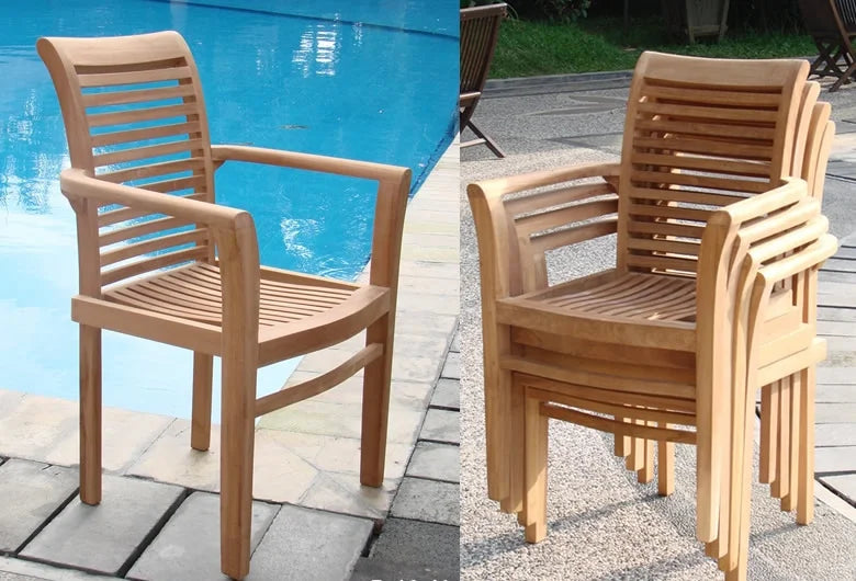 Grade-A Teak 7 Pc Outdoor Dining Set with 52" Round Table and 6 Stacking Arm Chairs L310