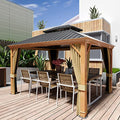 Gray 10 x 12 Hardtop Aluminum Steel Gazebo with Netting and Curtains D906