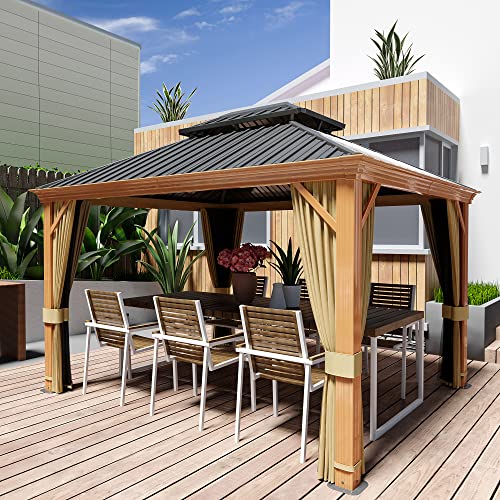 Gray 10 x 12 Hardtop Aluminum Steel Gazebo with Netting and Curtains D906