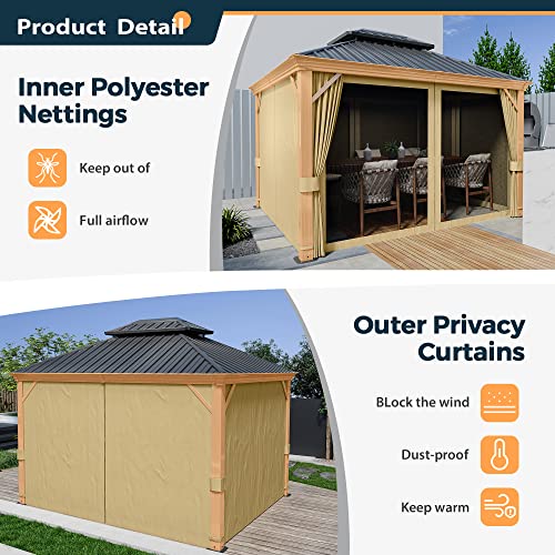 Gray 10 x 12 Hardtop Aluminum Steel Gazebo with Netting and Curtains D906
