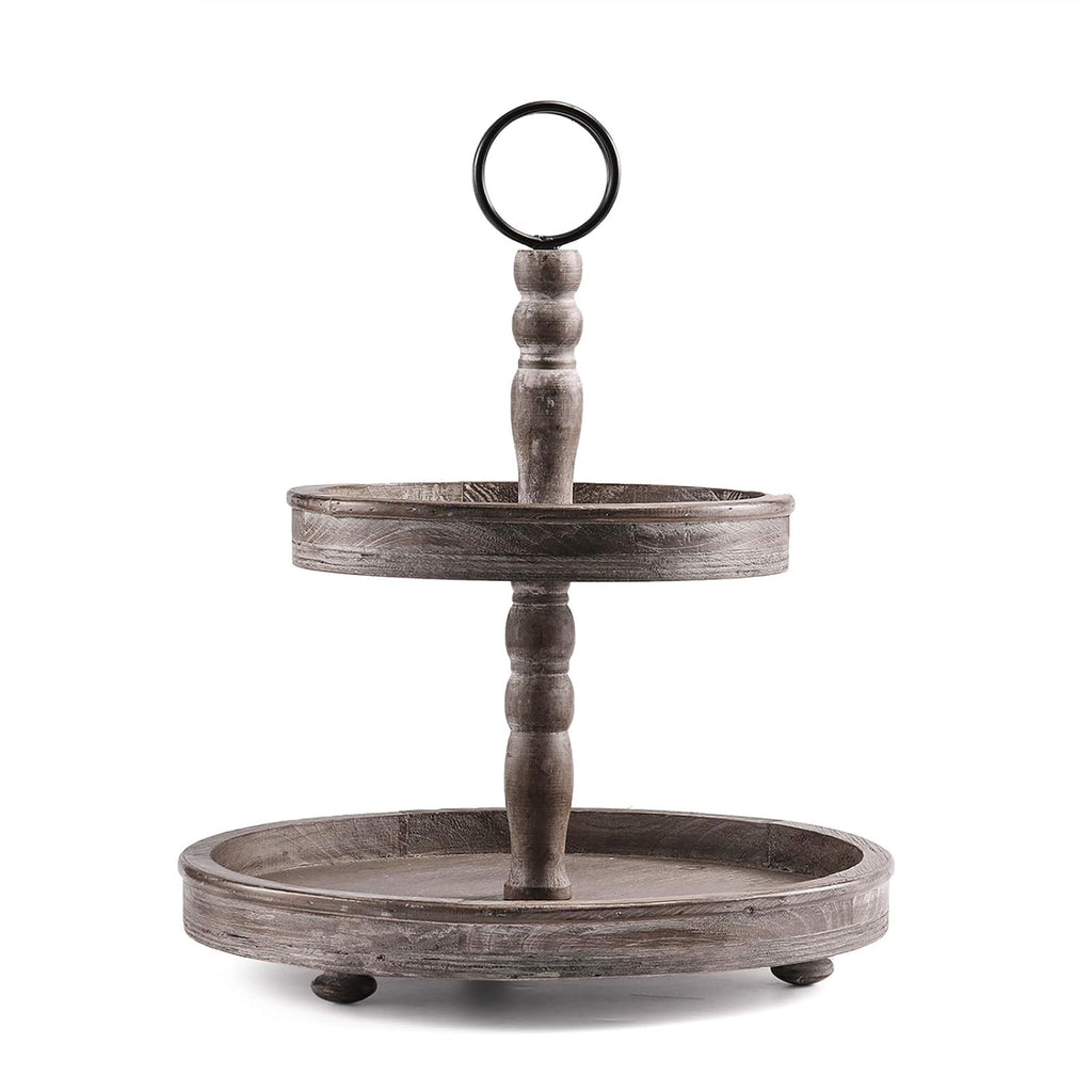Two Tier Distressed Wood Serving Tray A2785