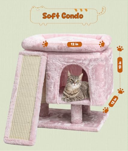 Beige Small Cat Tree with Scratching Post and Cave X868039