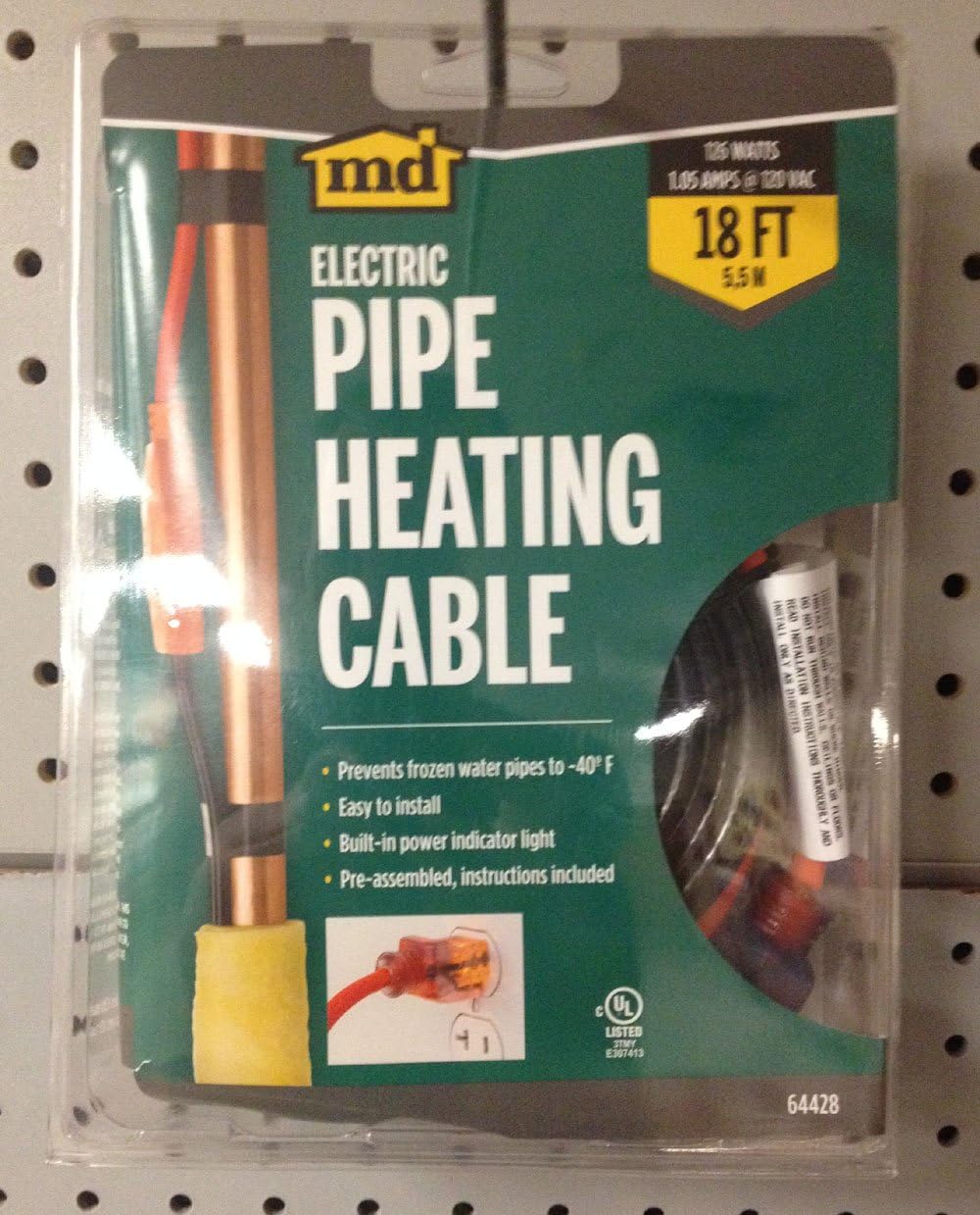 18 Ft Red Pipe Heating Cable With Thermostat F34544