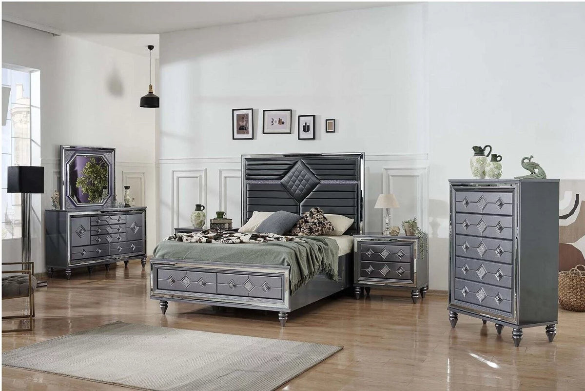 Dark Gray King Storage Bed with Dresser Mirror Nightstand Chest 6pc Bedroom Set D868676