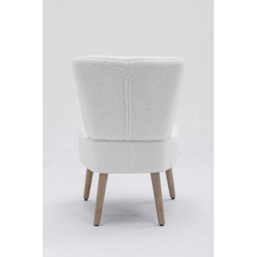 White Teddy Fabric Slipper Chair with Wooden Legs S767172