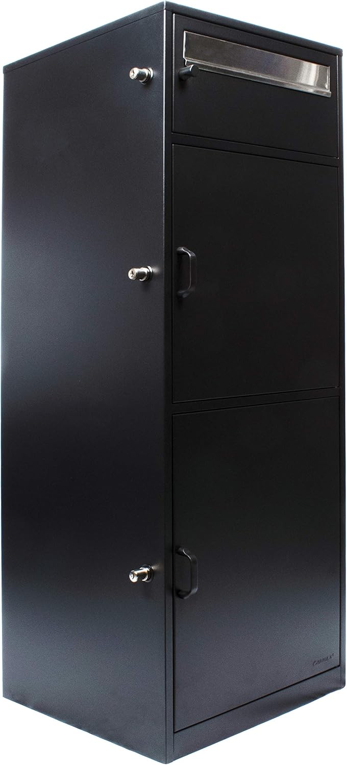 Black Steel Freestanding Parcel Drop Mail Box with Locking Letterbox Y8856