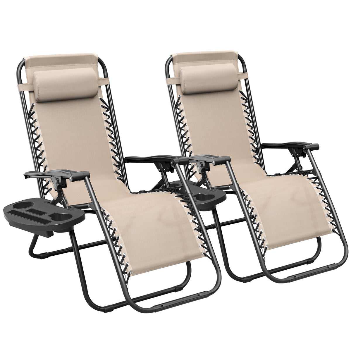 Beige Zero Gravity Foldable Lounge Chair Pack of 2 J570580