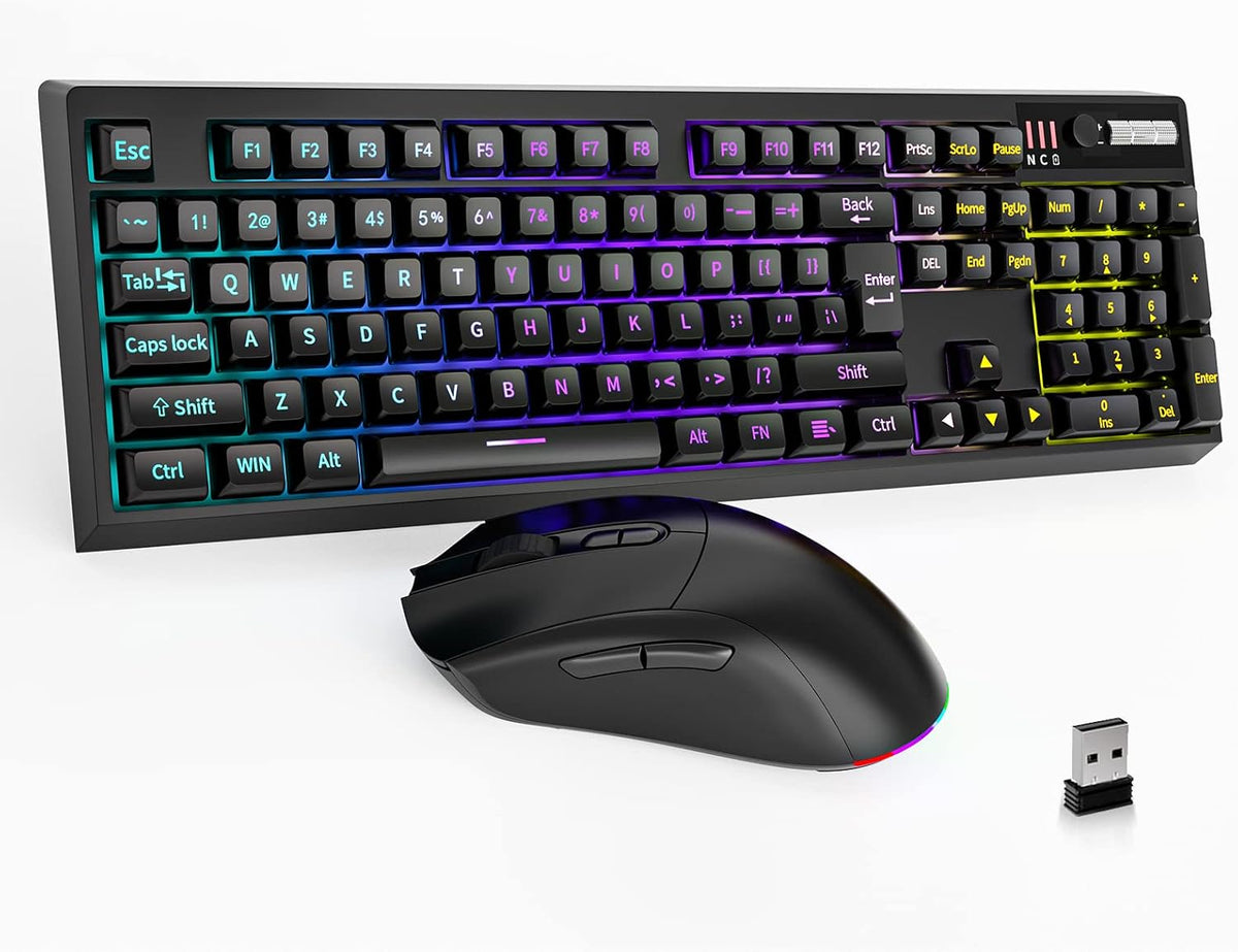 Wireless Gaming Keyboard and Mouse Combo, RGB Backlit Rechargeable, Black Pack of 2 Y341