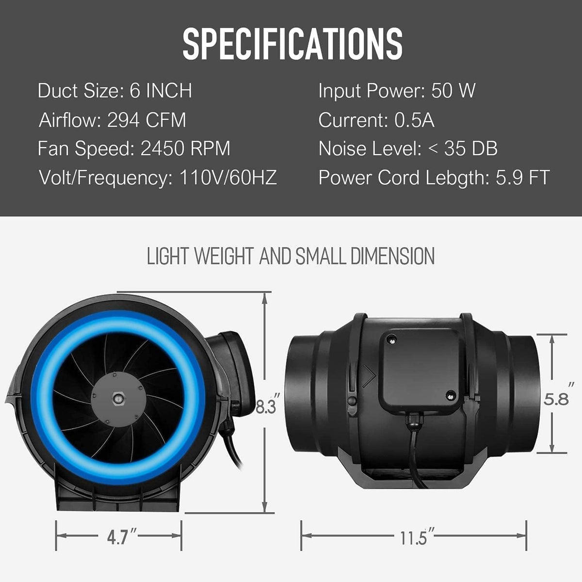 4 Inch 118 CFM Inline Fan Carbon Filter 8 Feet Ducting Combo U1389
