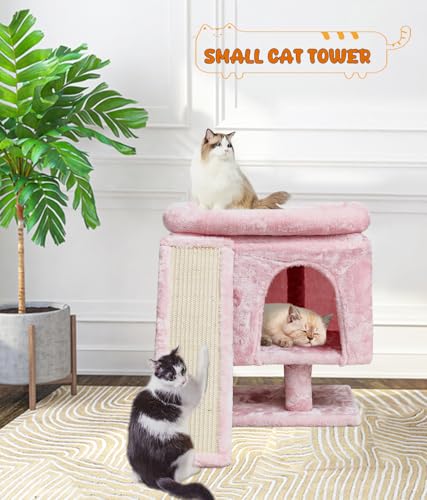 Beige Small Cat Tree with Scratching Post and Cave X868039