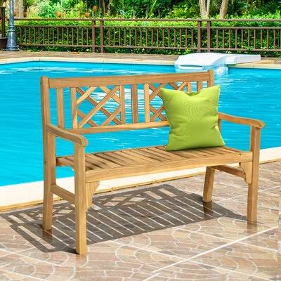 Foldable Patio Bench with Backrest and Armrest U94335