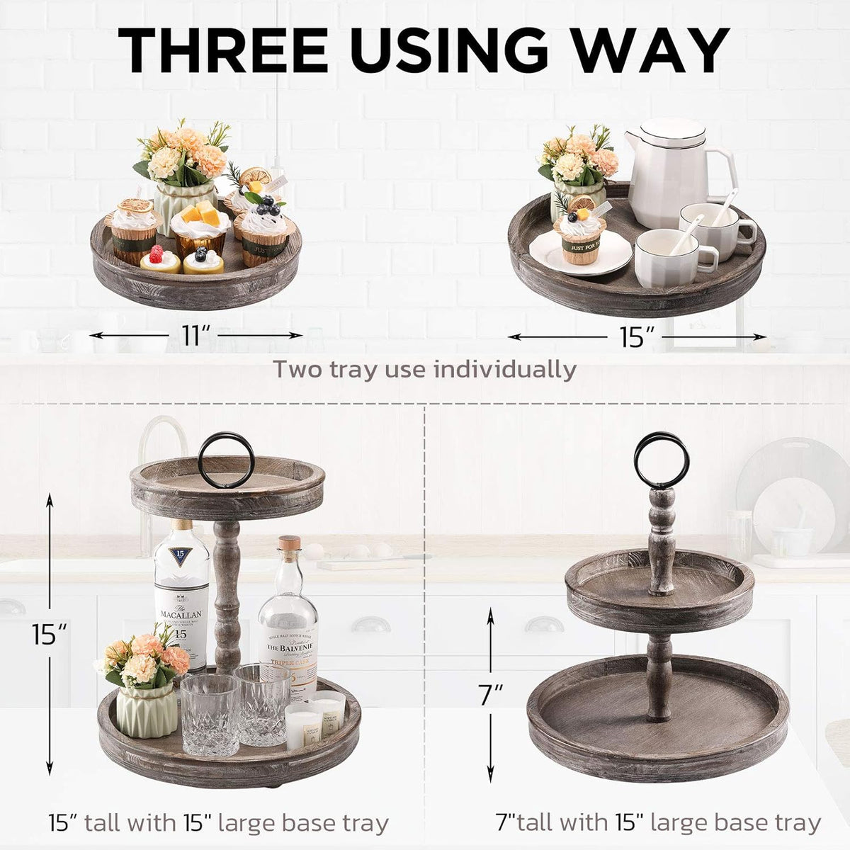 Two Tier Distressed Wood Serving Tray A2785