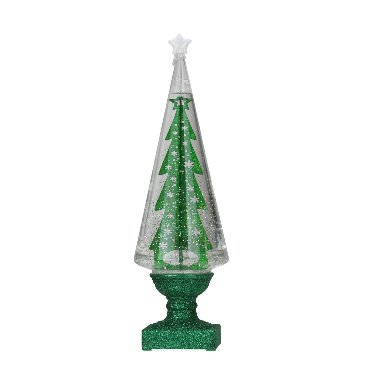 Green Glitter LED Swirl Water Dome with Christmas Tree Table Top Decoration K83822