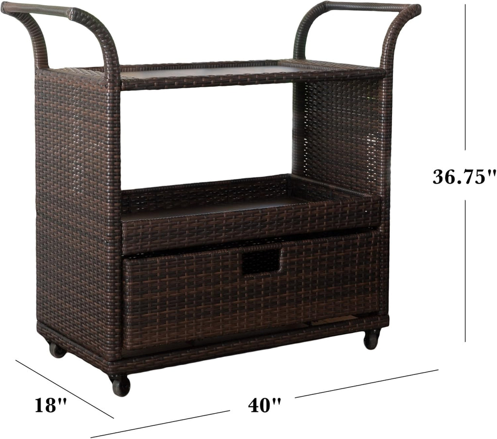 Multibrown Outdoor Wicker Bar Cart O4755