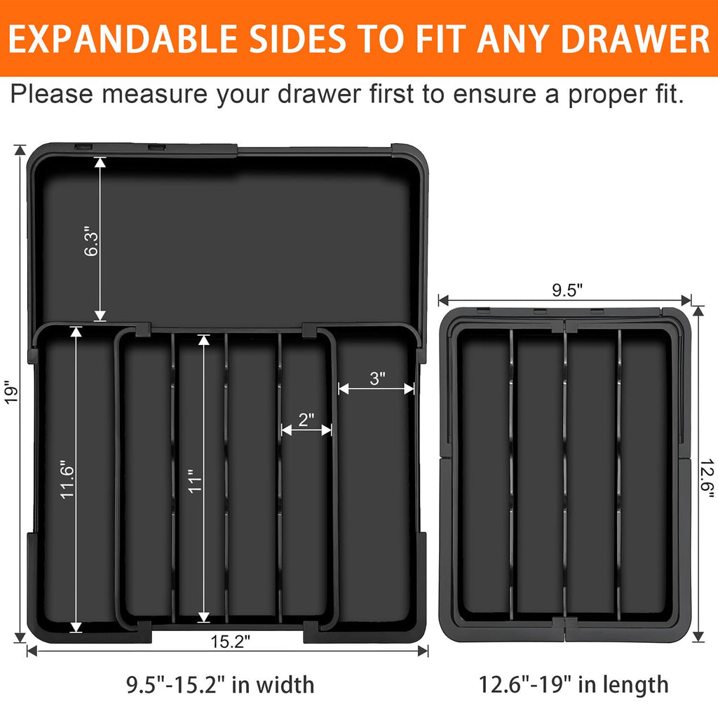 7-Section Expandable Drawer Divider, Black U867