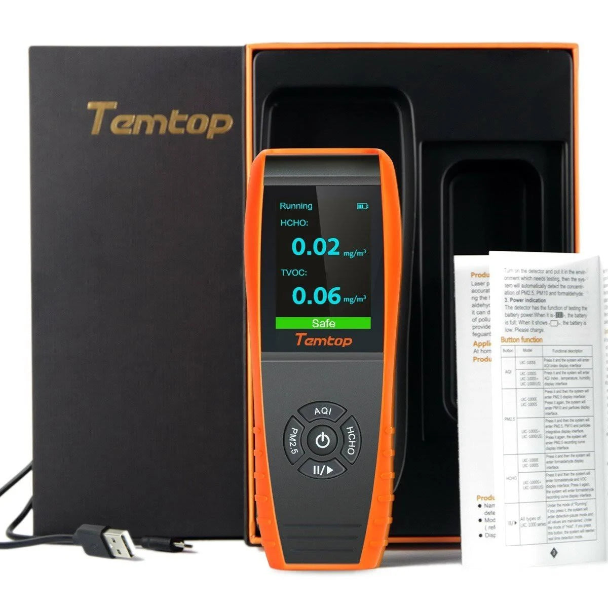 Air Quality Monitor Formaldehyde Detector with PM Humidity and Temperature Meter V9241