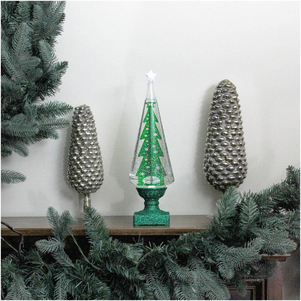 Green Glitter LED Swirl Water Dome with Christmas Tree Table Top Decoration K83822