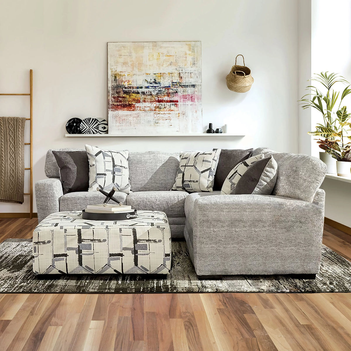 Grey Chenille L-Shaped Sectional A5881