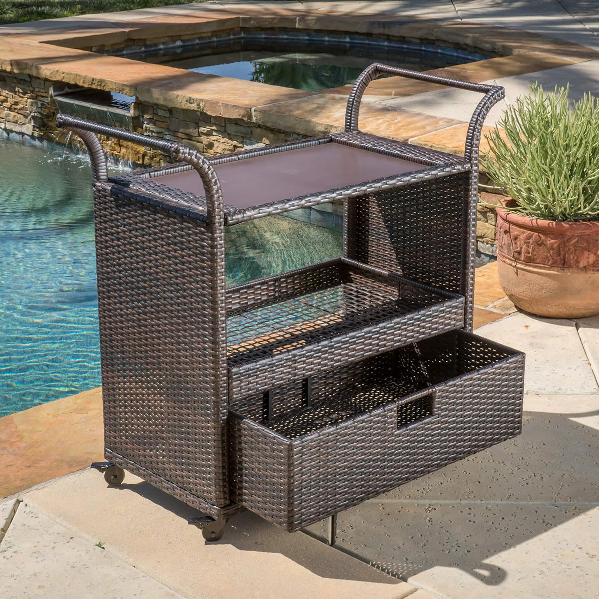 Multibrown Outdoor Wicker Bar Cart O4755