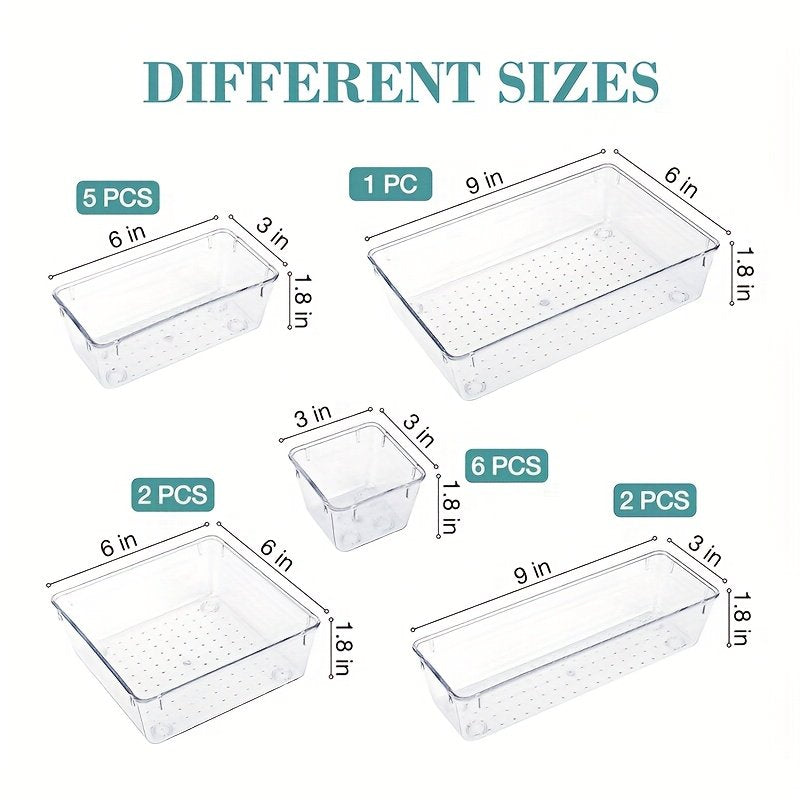 44pcs Clear Plastic Drawer Organizers Set with Non-Slip Pads B9072