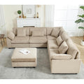 Oversized Corner Modular Sectional Sofa Set, L-Shaped Couch with Movable Ottoman and 7 Pillows, Corduroy Fabric Deep Seat 6 Seater Cloud Couch (Beige) T556085