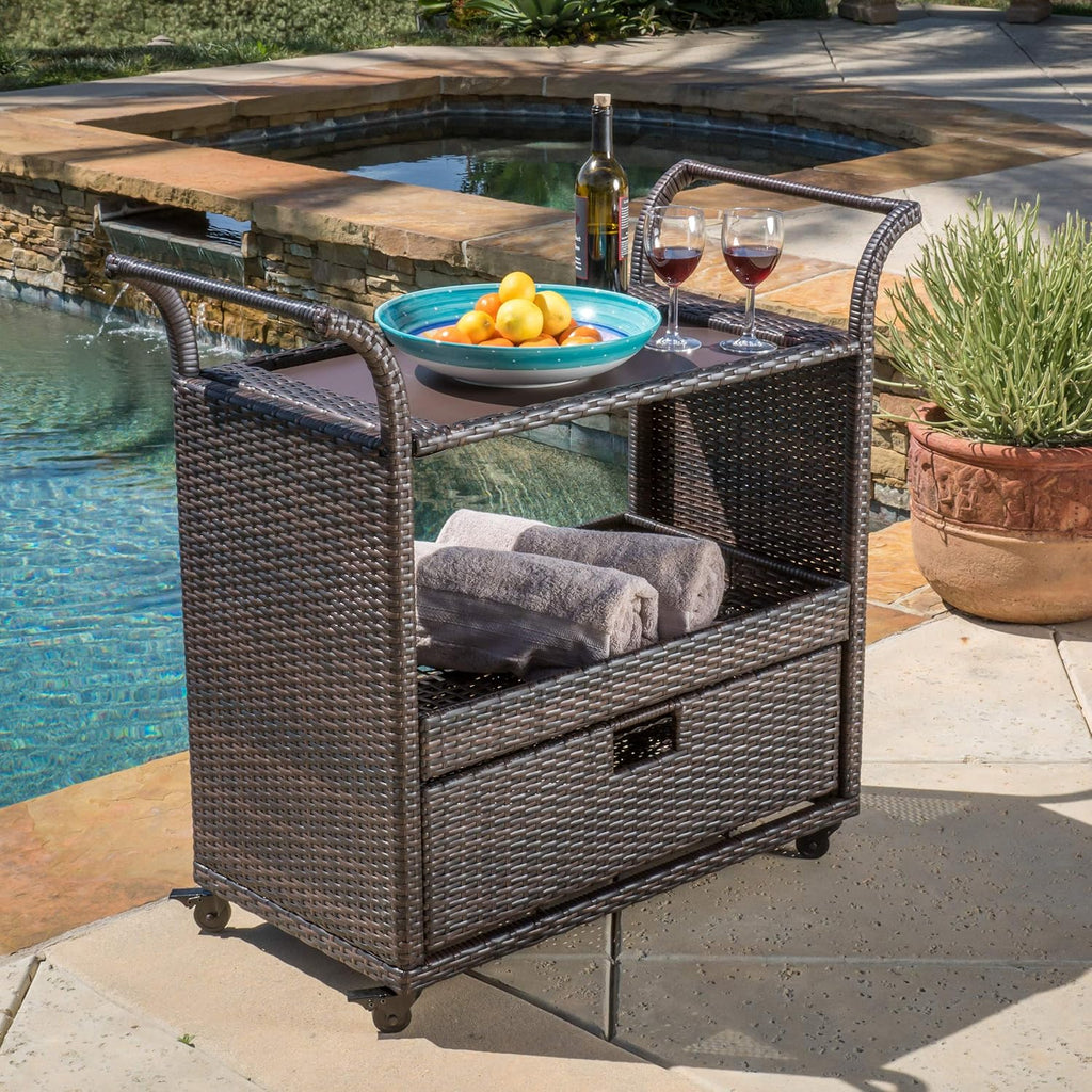 Multibrown Outdoor Wicker Bar Cart O4755
