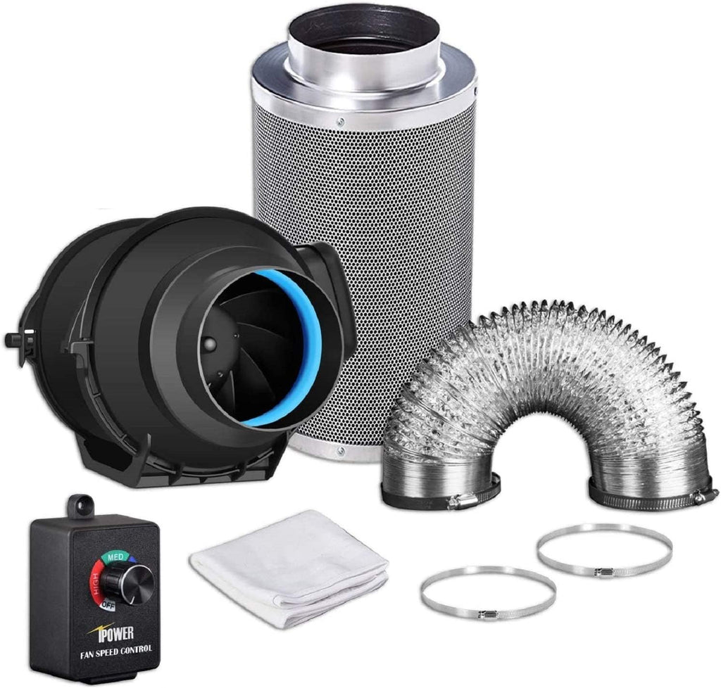 4 Inch 118 CFM Inline Fan Carbon Filter 8 Feet Ducting Combo U1389