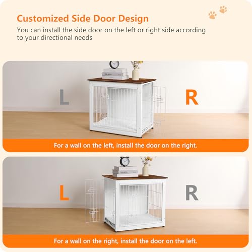 Dog Crate Furniture with Cushion, Wooden Kennel Table with Double Doors, Dark Gray Q78540