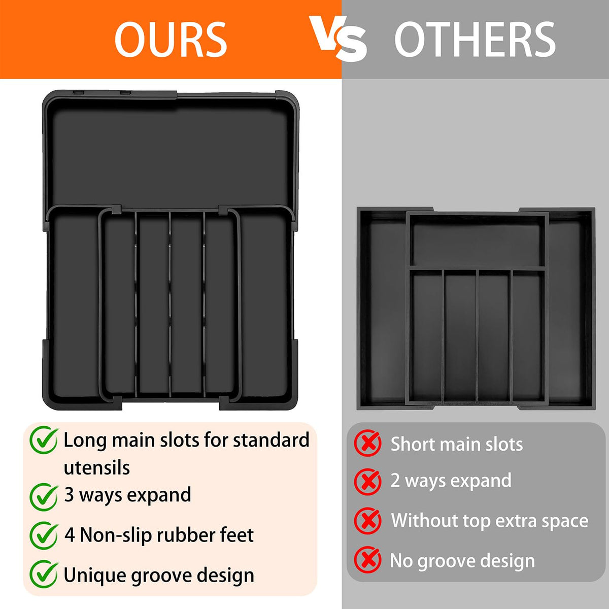 7-Section Expandable Drawer Divider, Black U867