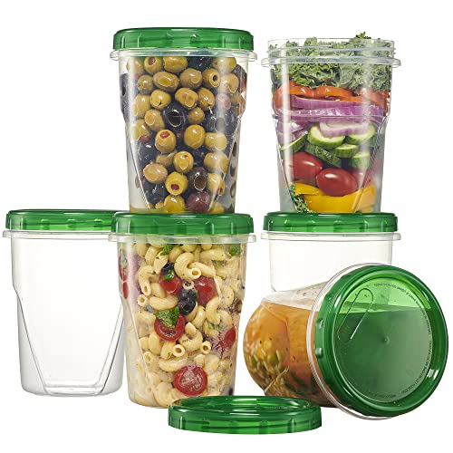 6 Pack 16 oz Green Plastic Food Storage Containers with Screw on Lid Z726