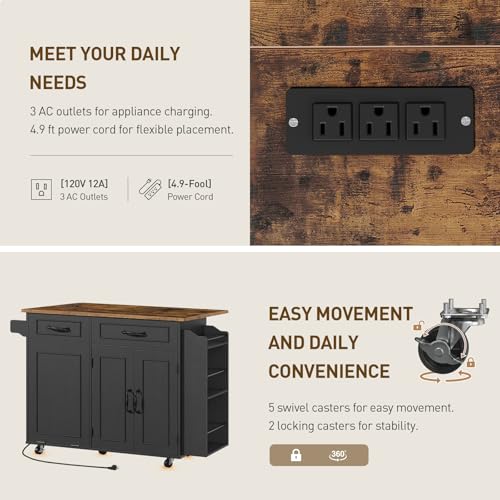 White and Walnut Kitchen Island with Power Outlet and Drop Leaf C73146