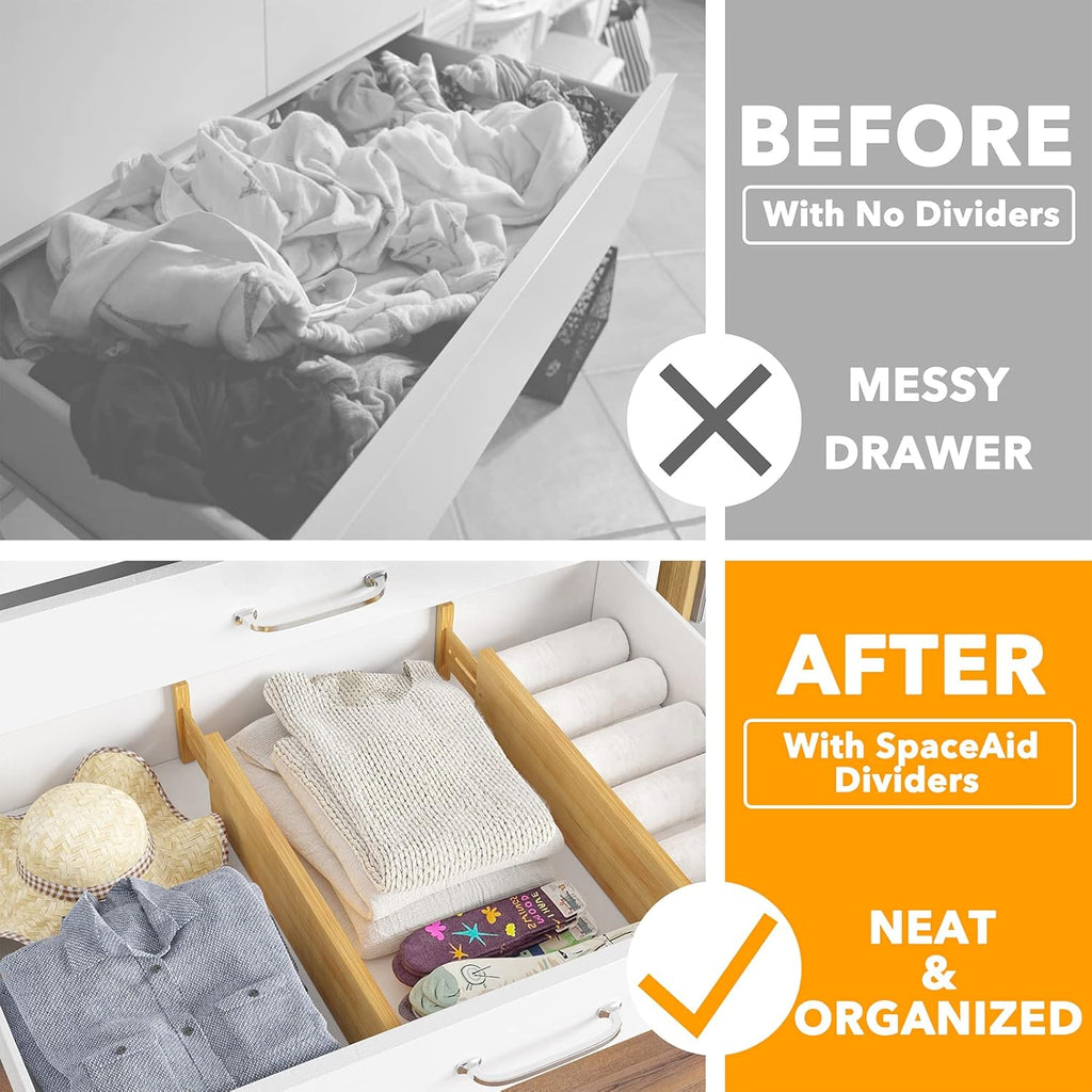 4" High Bamboo Deep Drawer Dividers, Expandable Drawer Organizers, 2 Dividers (17-22 in) W68921