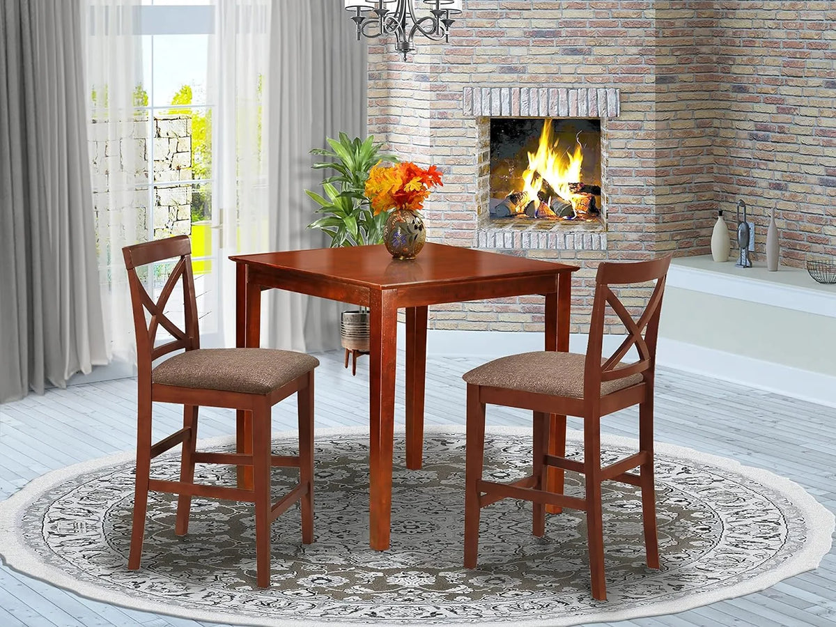3 Piece Counter Height Set with Square Kitchen Table and 2 Linen Fabric Dining Chairs J6292