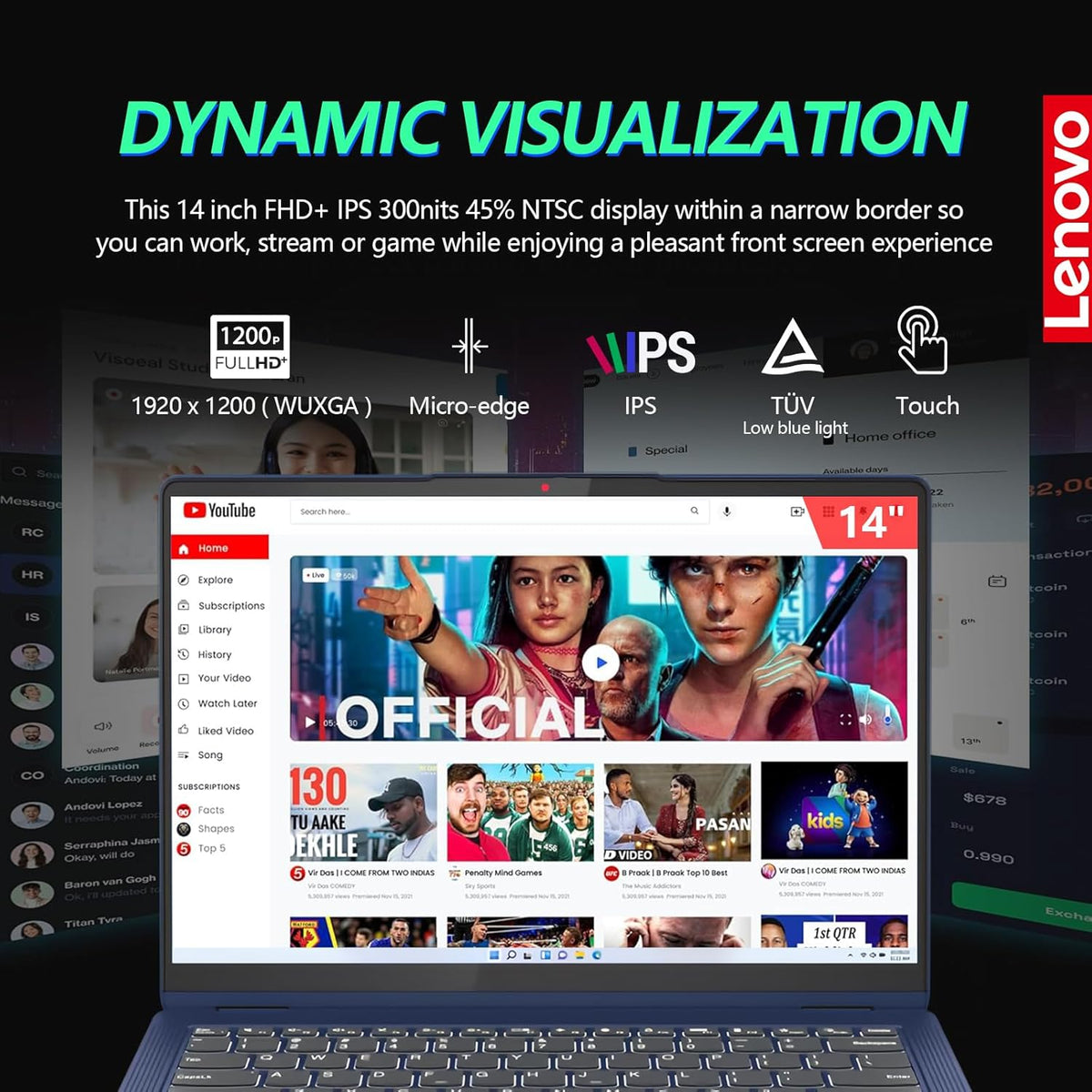 14 Inch FHD Touchscreen 2 in 1 Laptop, Intel Core i5, 16GB RAM 512GB SSD, Windows 11, Backlit Keyboard V724