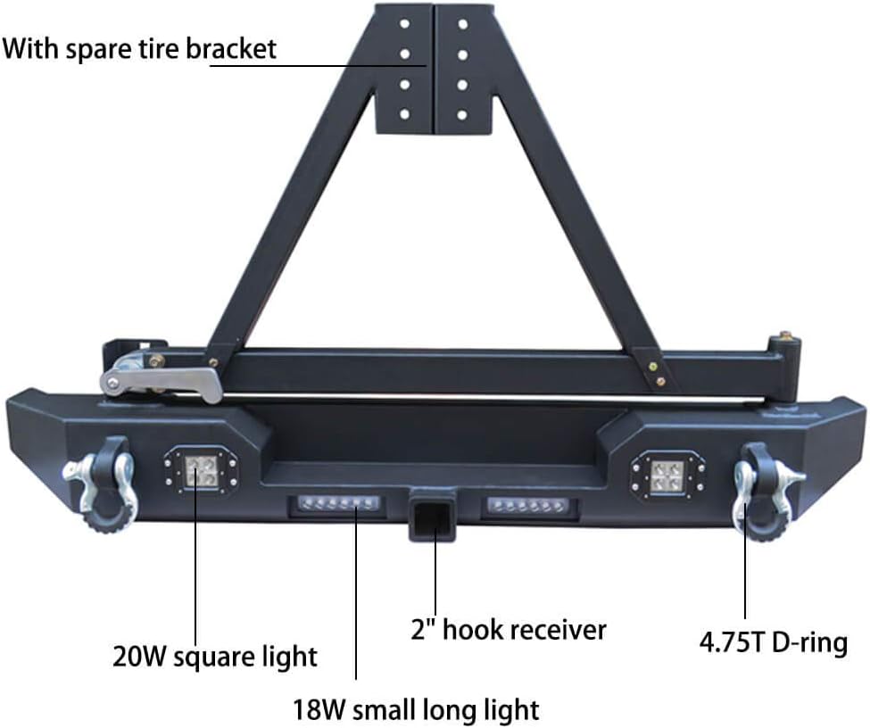 Front and Rear Bumper with Textured Black LED Lights Winch Plate Tire Carrier E779